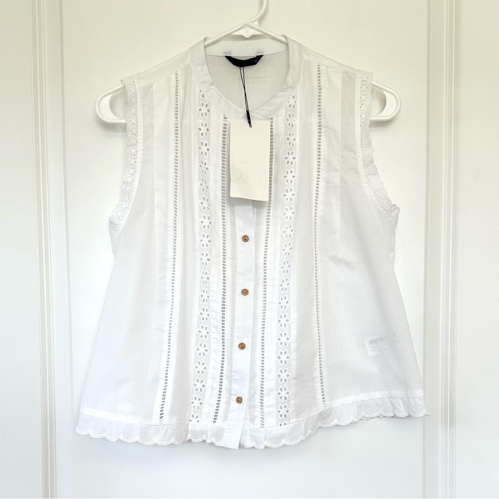 NWT Zara Sheer Sleeveless Lace Trim Top